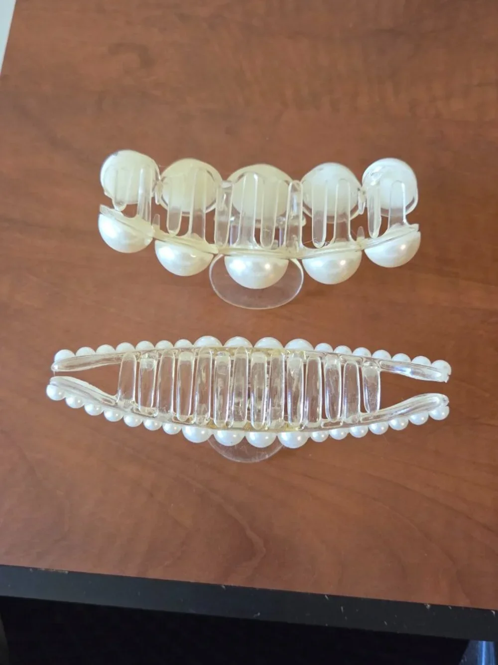 Two Hair Claw Clips with White Pearls NEW Lot Bundle